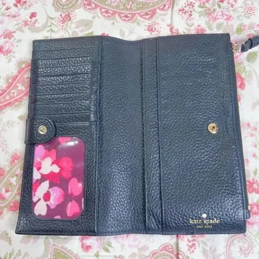 Kate Spade Light Pink and Black Colorblock Wristlet Pebbled Leather Ballerina