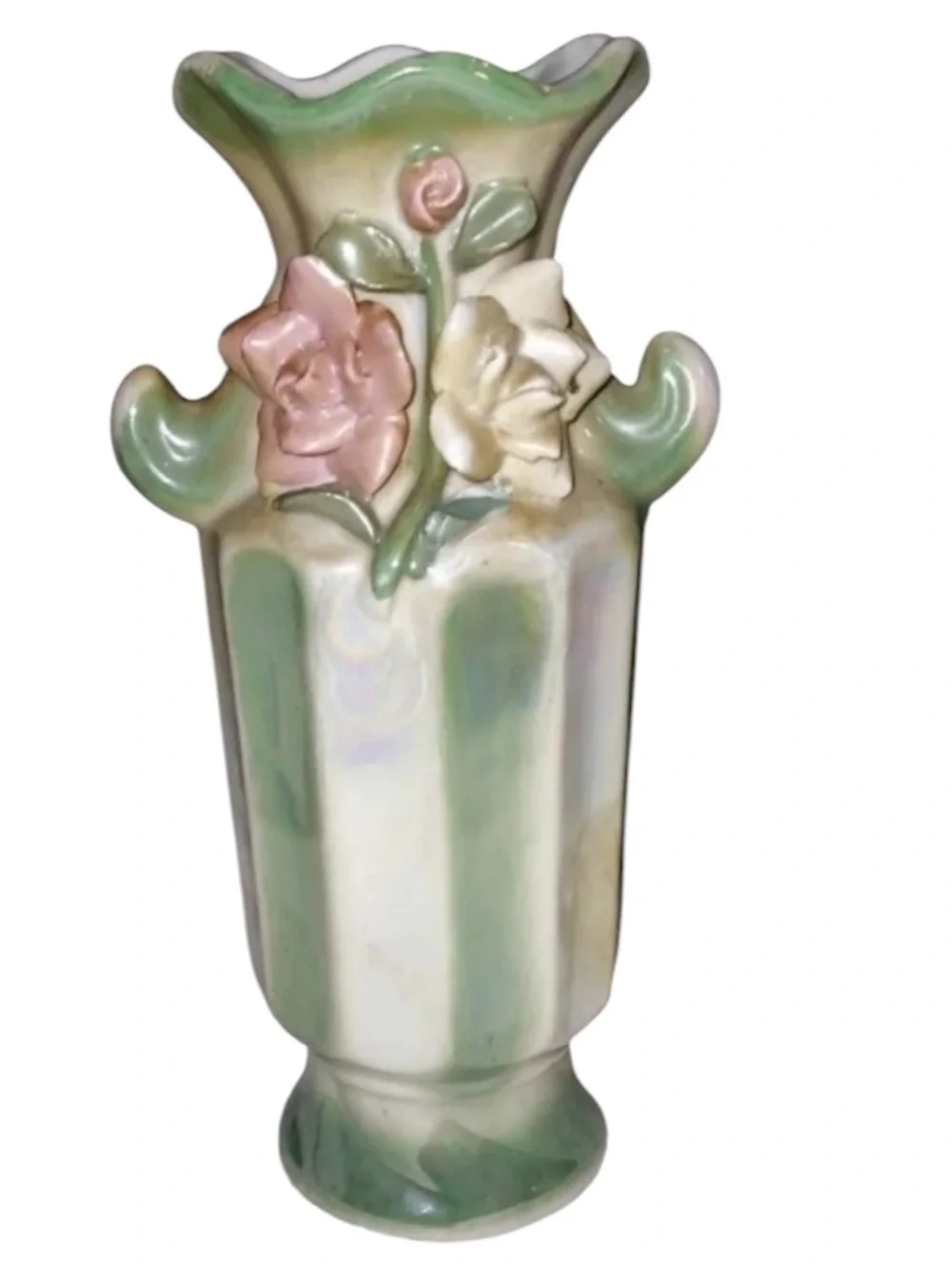 Vintage Spectacular Wild Rose  Turquoise and Pink Vase