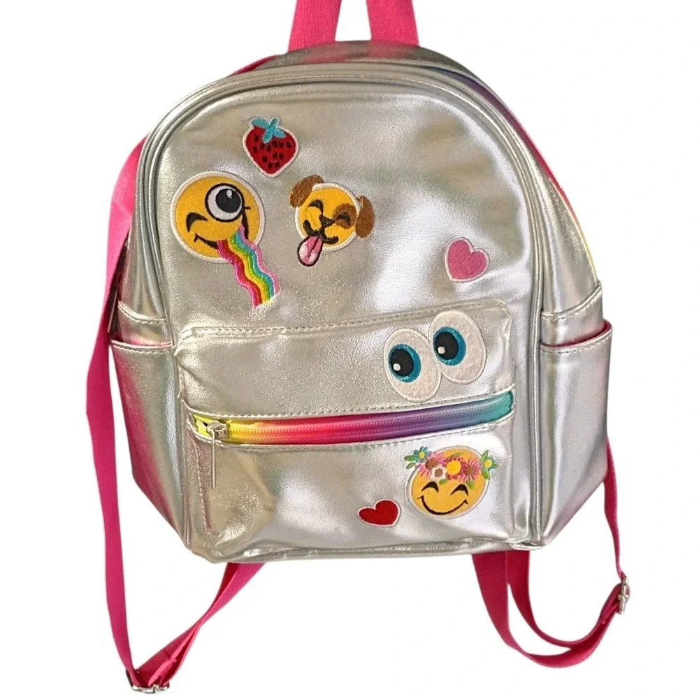 Claire's Accessories Kids Small Emoji Smiley Face Silver Metallic Backpack ECU‎