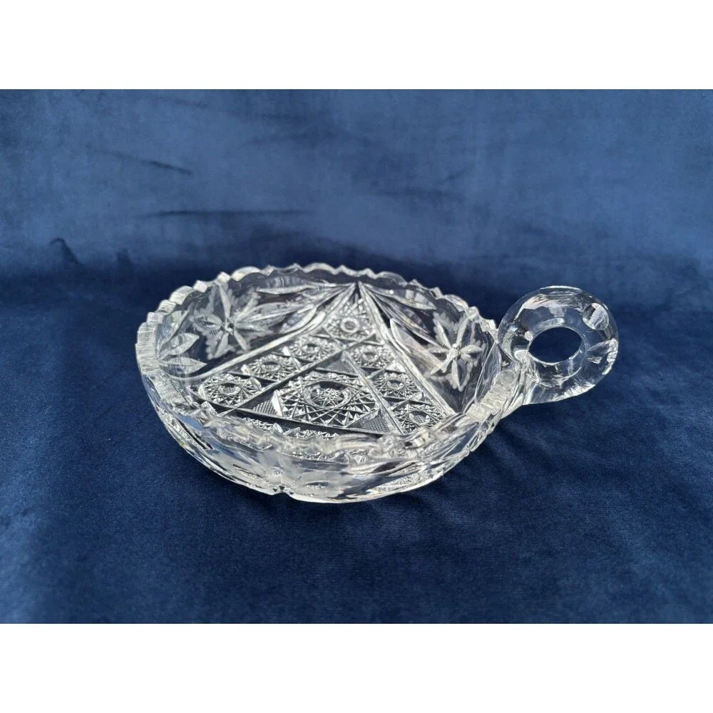 American Brilliant Period Intricate Pattern Sawtooth Candy Dish Handle