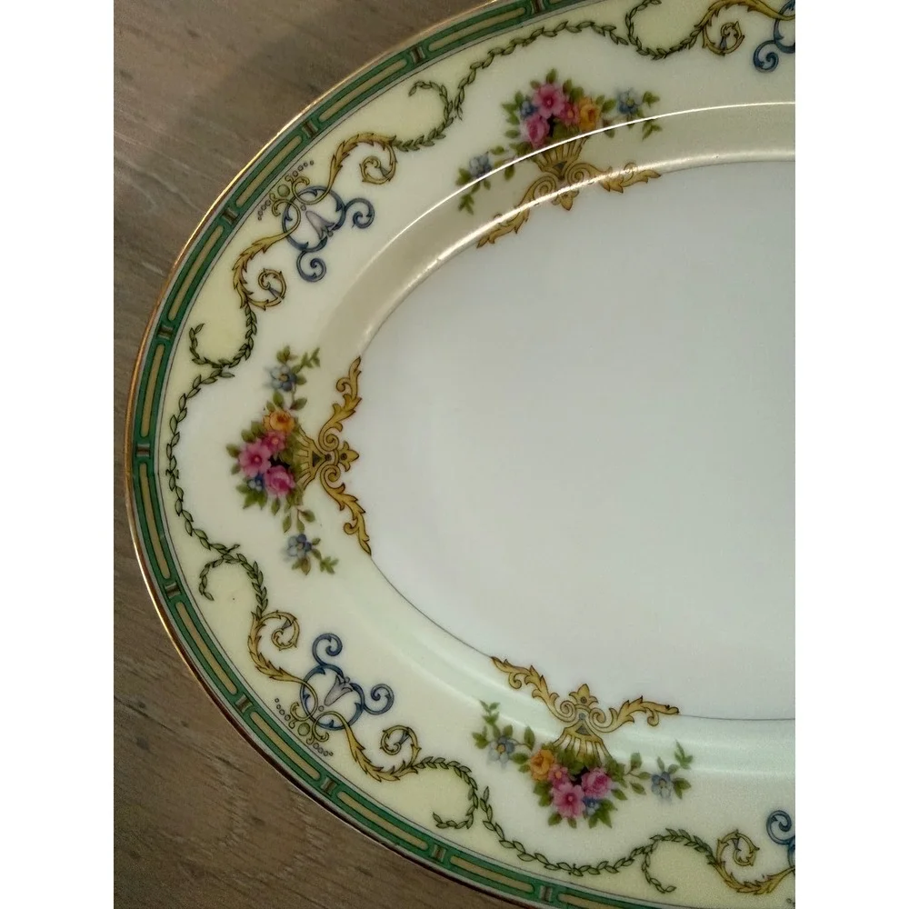 Noritake Smartnis Vintage Oval Serving Platter‎ Floral Baskets Gold Trim Japan