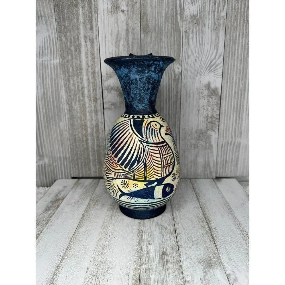 Vintage Hand Painted Minoan Style Stoneware Studio Pottery Pitcher