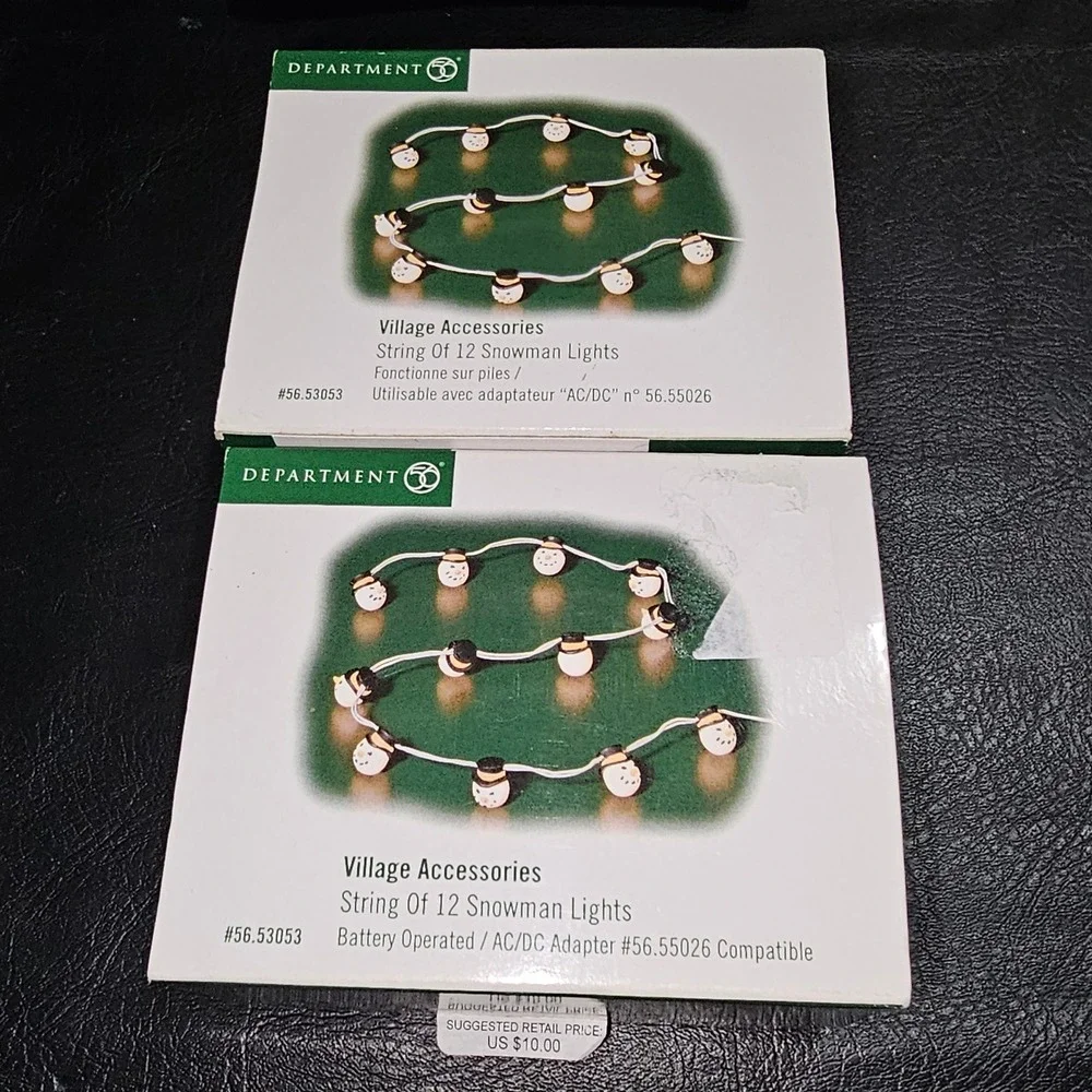 NIB Department 56 Lot of 2 Village Accessories String Of 12 Snowman‎ Lights