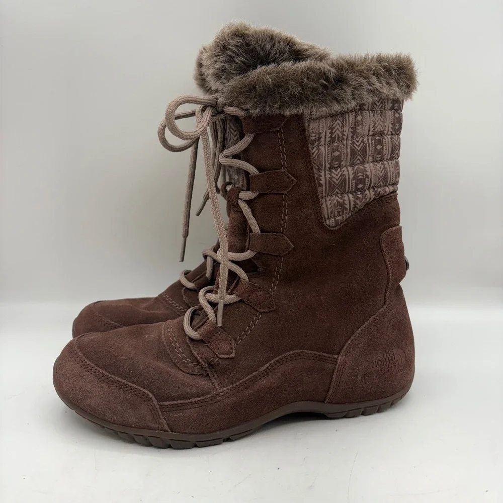The North Face Womens Nuptse Purna II Brown Waterproof Suede Winter Boots Size 8