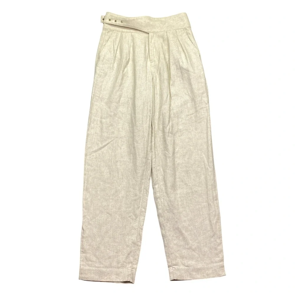 Banana Republic Petite 00 Linen Blend Herringbone Pleated Tapered Pants Beige