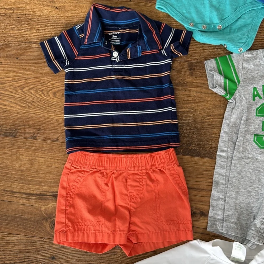 Bundle of baby boy clothes, size 3 months, shorts, swim, short sleeve bodysuits