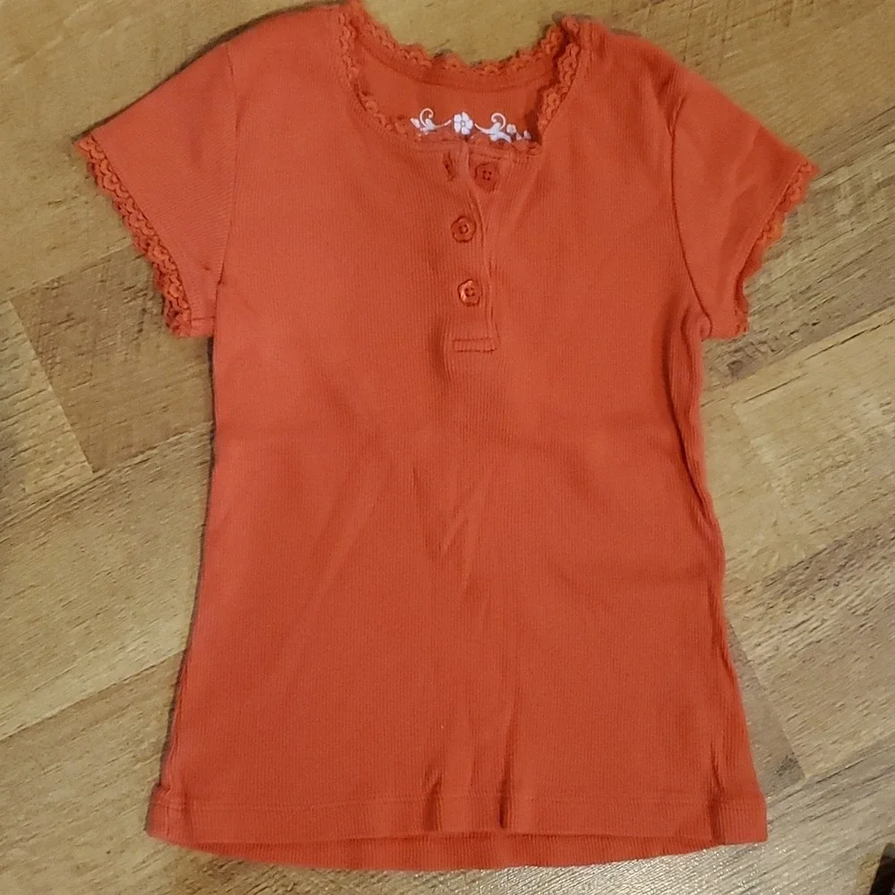 Children's Place Girls Orange Ribbed Short Sleeve Shirt‎ w Striped Skirt Size 5
