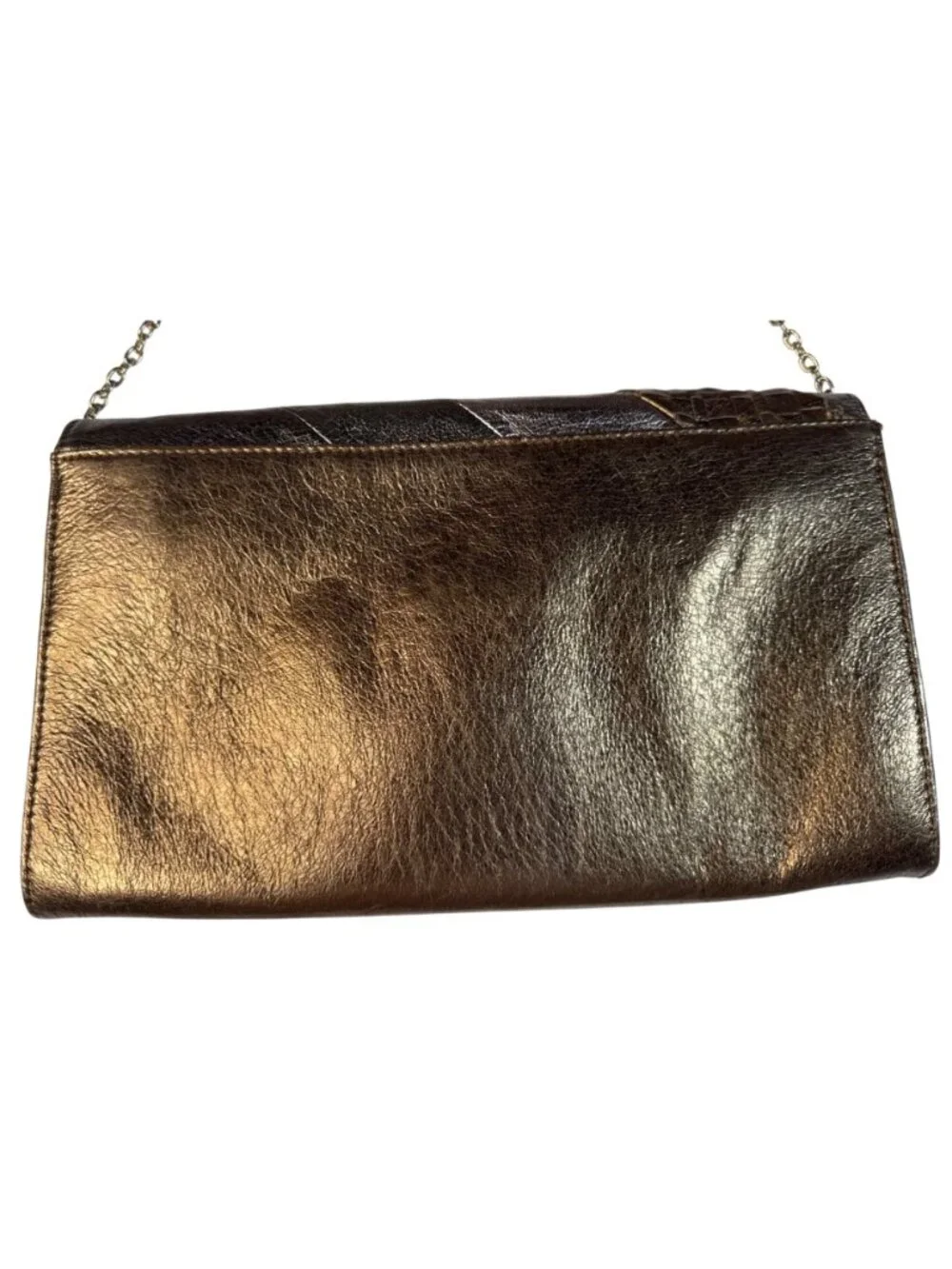 Elliott Lucca Metallic Bronze Woven Leather Chain Clutch Crossbody Bag 11