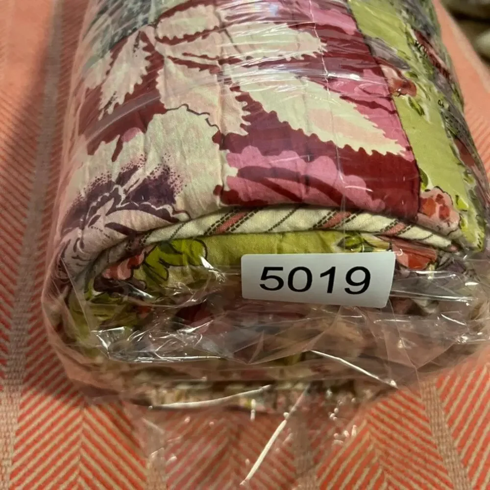 POTTERY BARN Quilt Cranberry Red Pink Patchwork Floral Reversible Stripe Queen