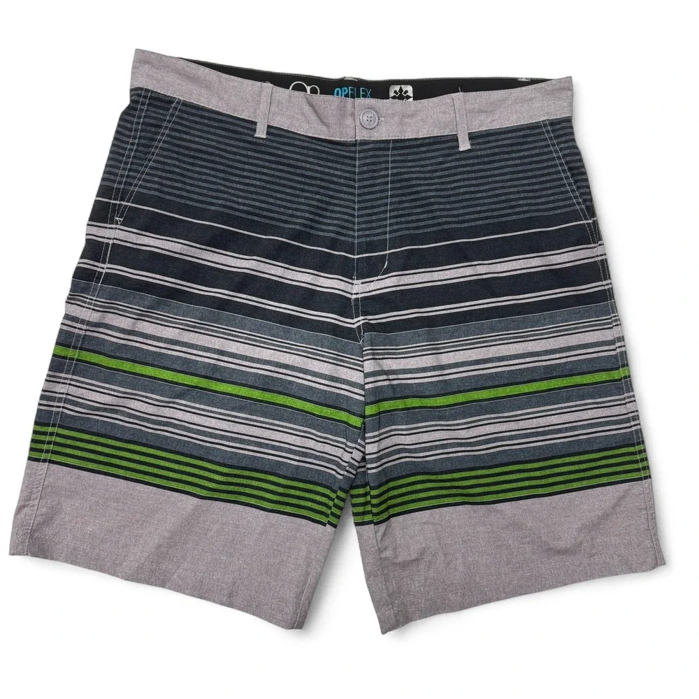 OP OPFLEX Mens 36 Striped Swim Trunks Shorts 4 Way‎ Stretch Charcoal Gray Board