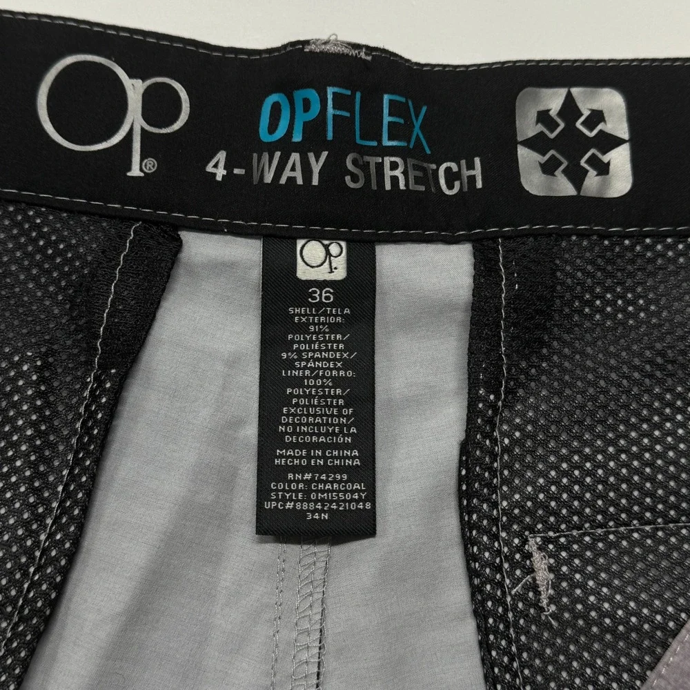 OP OPFLEX Mens 36 Striped Swim Trunks Shorts 4 Way‎ Stretch Charcoal Gray Board