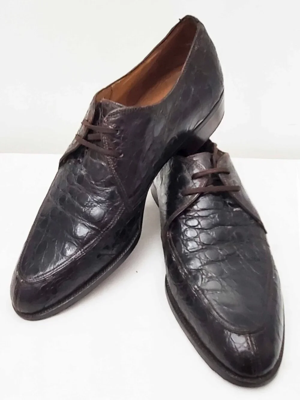 Vintage 50s Men's Brown Genuine Alligator Split Toe Oxfords Shoes 8.5