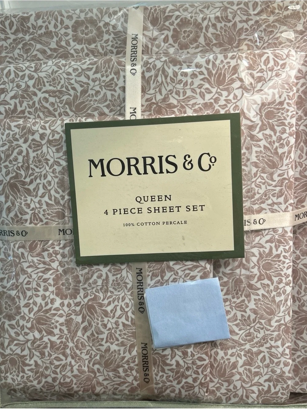 William MORRIS & CO. QUEEN Sheet Set Mallow 100% Cotton Percale 4pcs - NIP