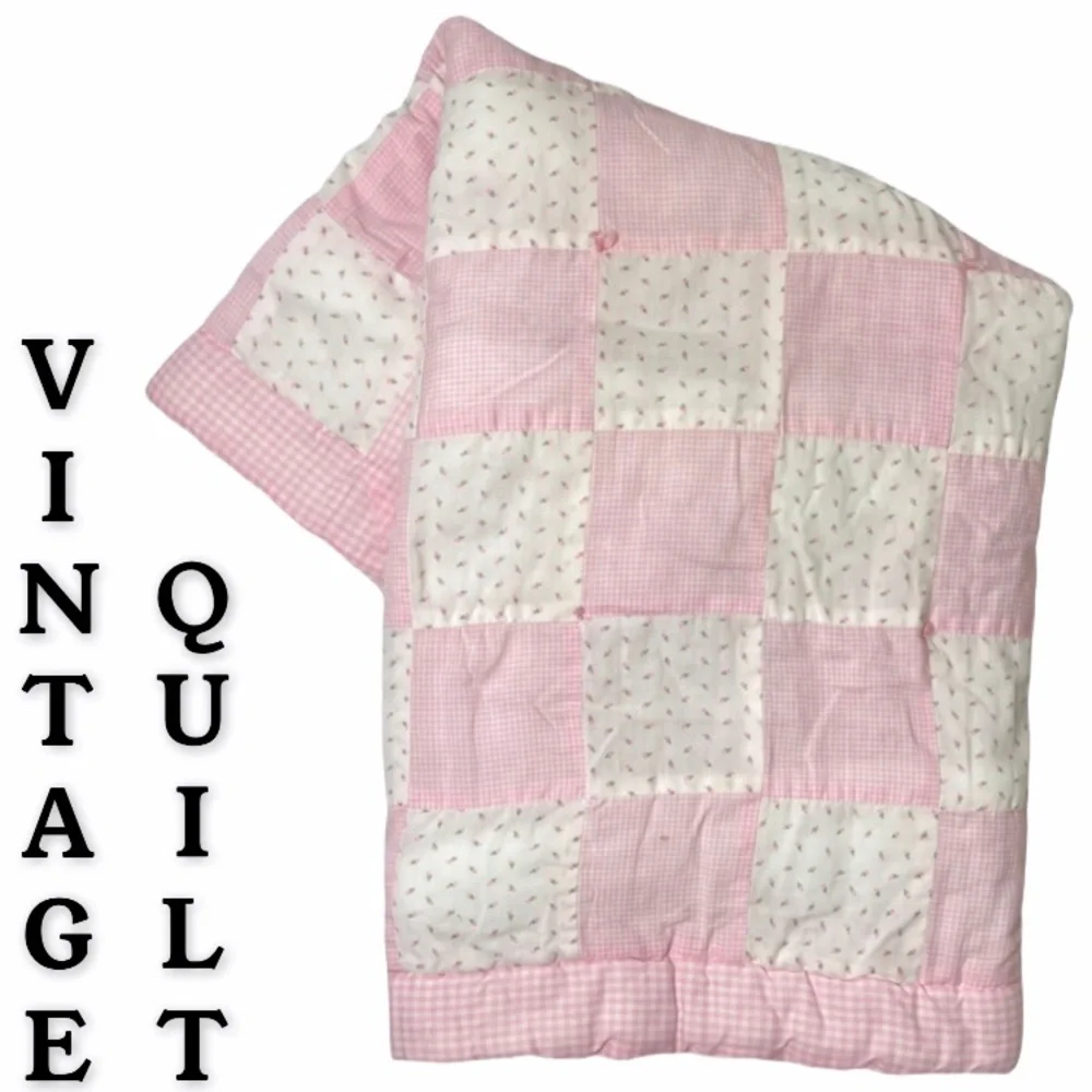 Vintage Quilt Patchwork Handmade Hand Crafted Cottage Core Flowers Pink White