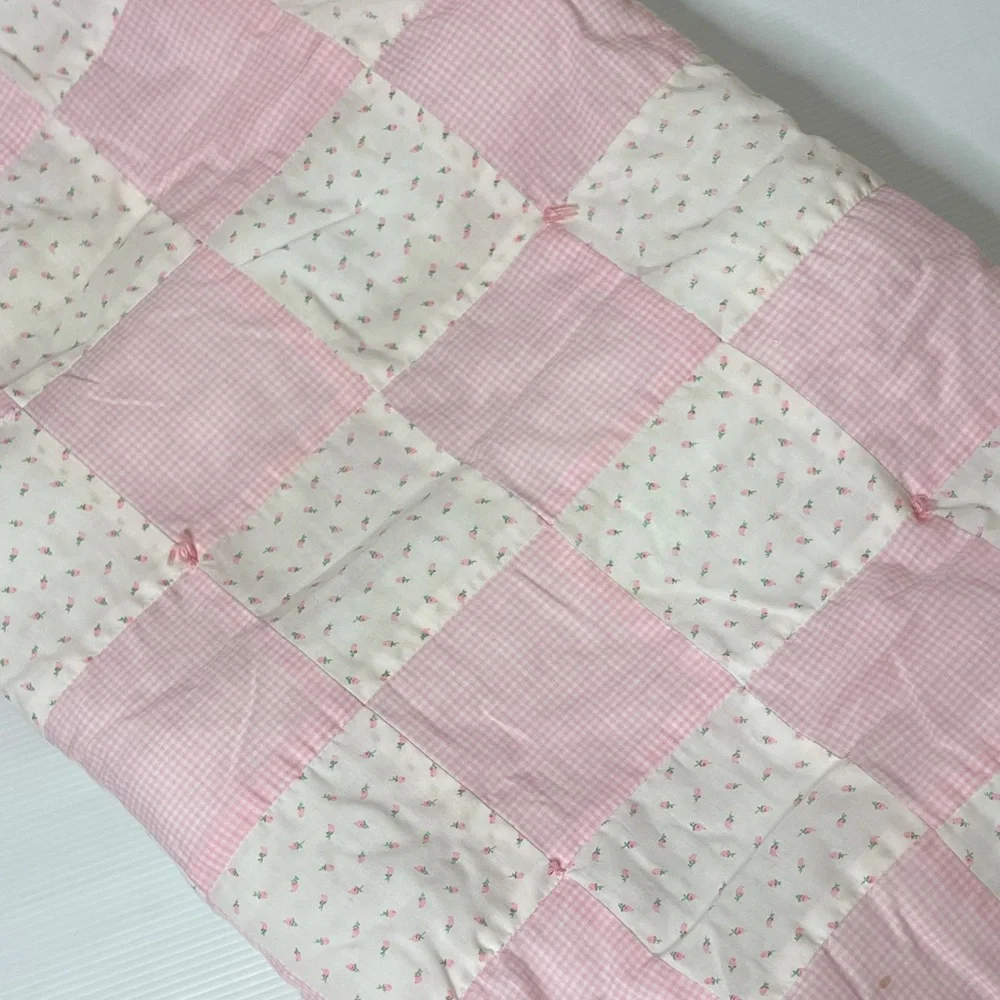 Vintage Quilt Patchwork Handmade Hand Crafted Cottage Core Flowers Pink White