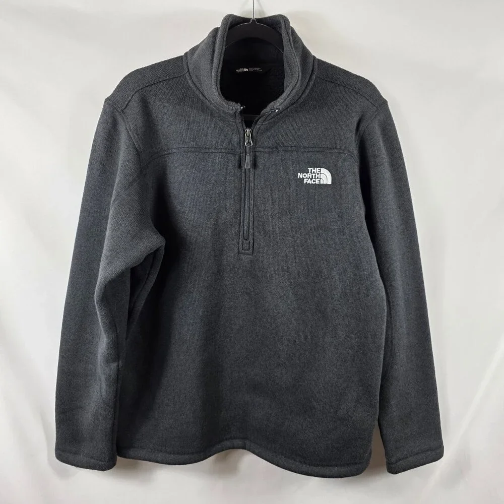 Men's North Face Black Fleece Jacket Size Medium Zip Front White Logo