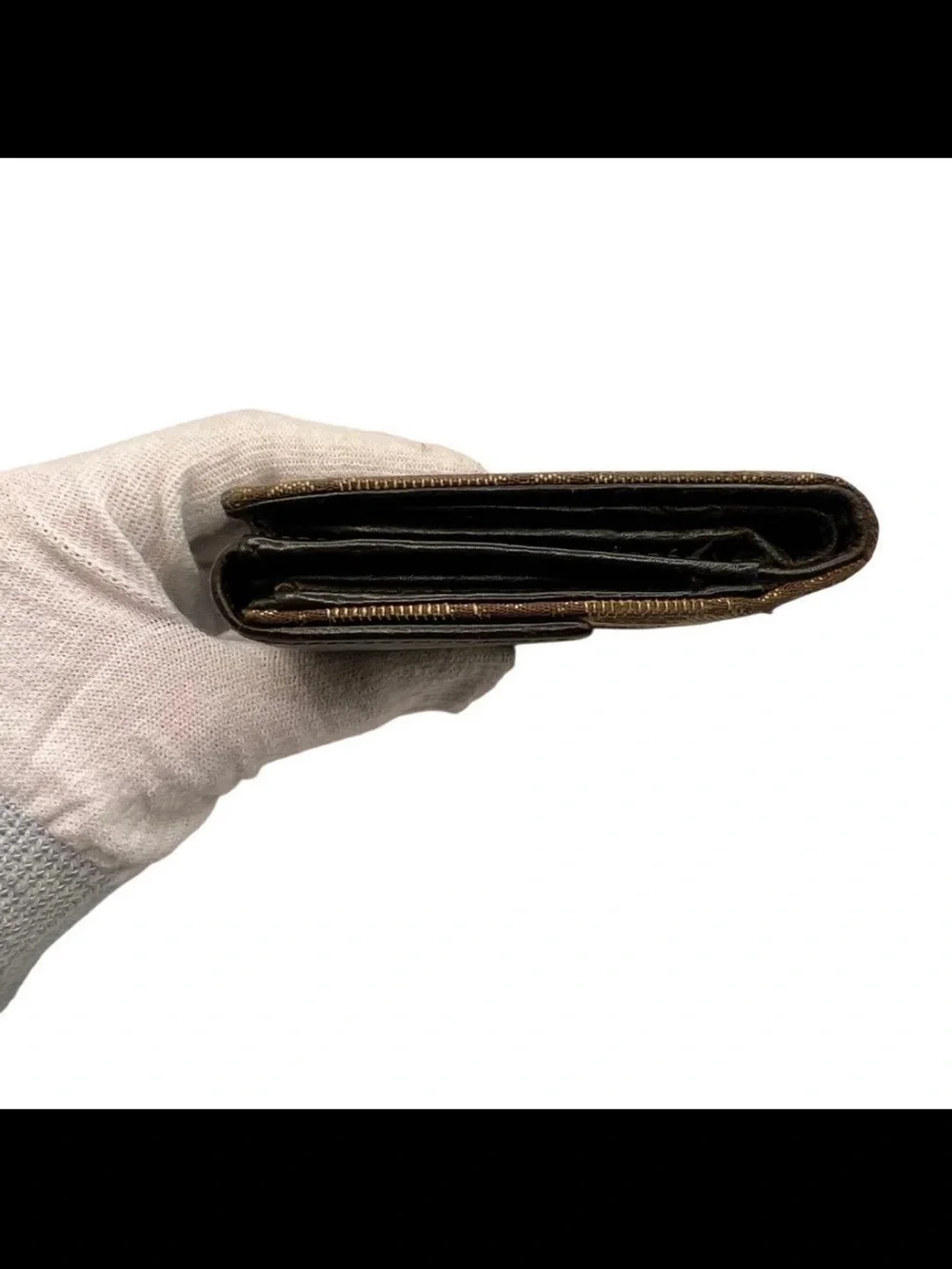 Gucci Brown GG Canvas Card Holder with Green Stripe and Black Trim