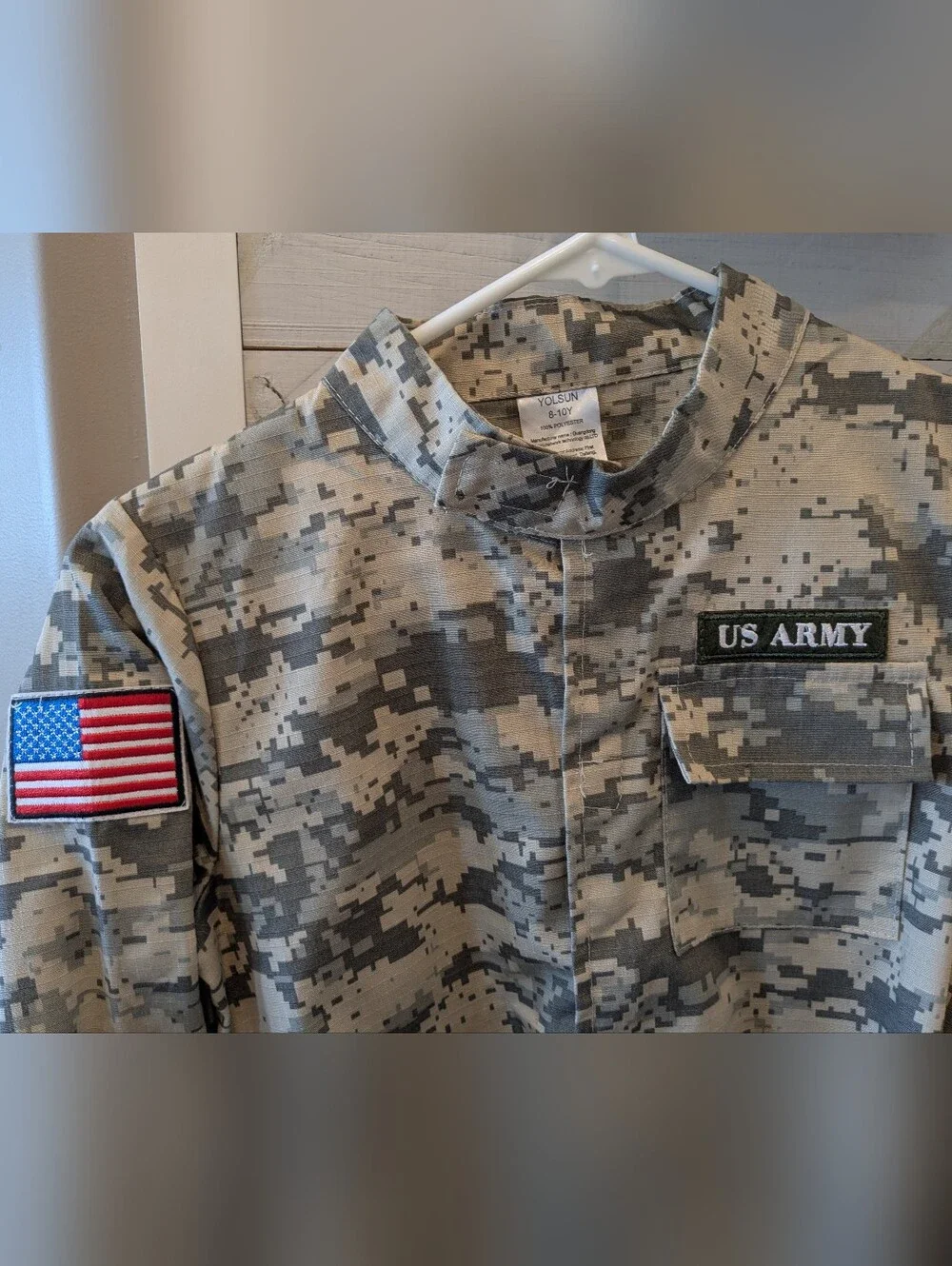 🪖 US ARMY Costume- Jacket & Pants Set W/ Cap & Belt; Size: 8-10 Y