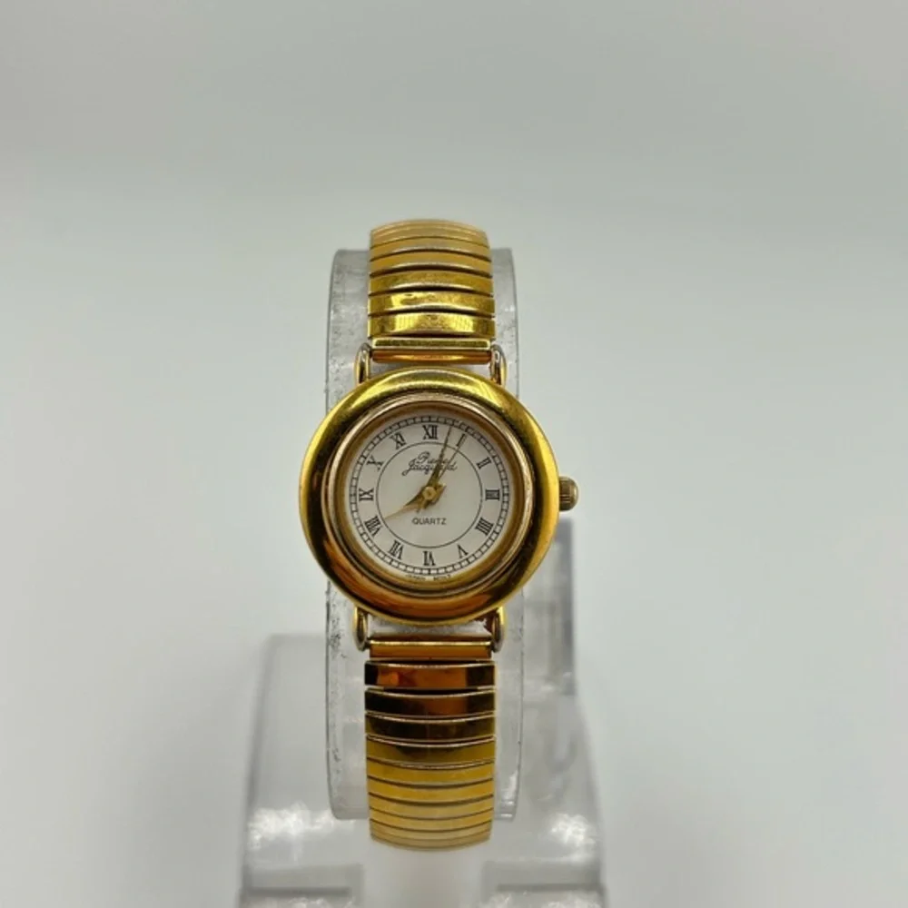 Pierre Jacquard Ladies Watch White Dial Gold Tone Stainless Stretch Bracelet 202