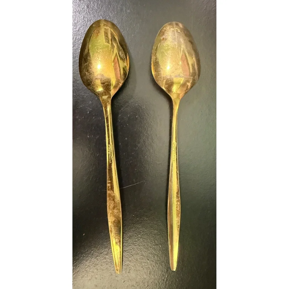 Vintage Florentine Gold Electroplated Spoons Set of 2 Textured Handle Flatware