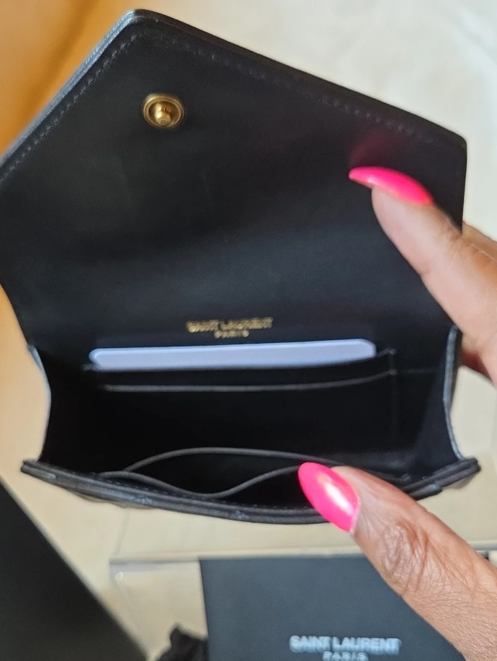 Saint Laurent Small Gaby Black Quilted Lambskin Leather Envelope Wallet