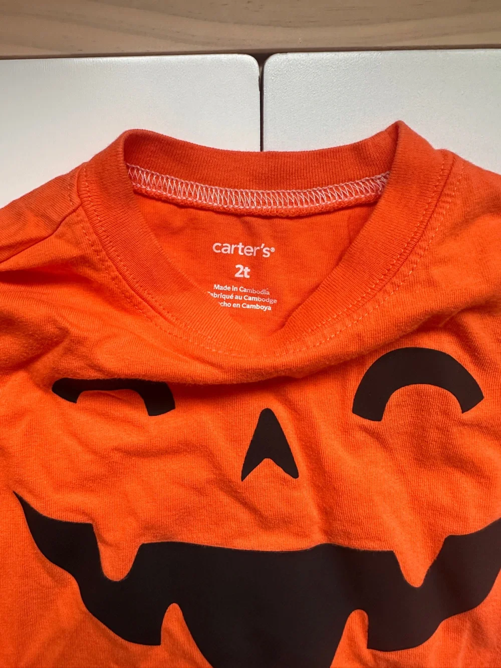 Carter’s Orange Halloween Pumpkin Jack O Lantern Costume Shirt 2T
