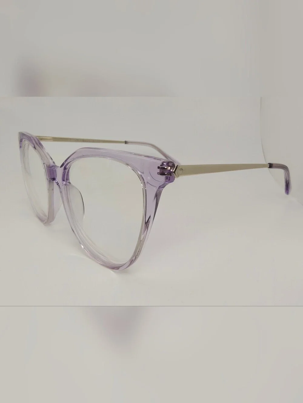 Carolina. Clear Lavender Cat-Eye Pale Gold Meta. Glasses for Women.