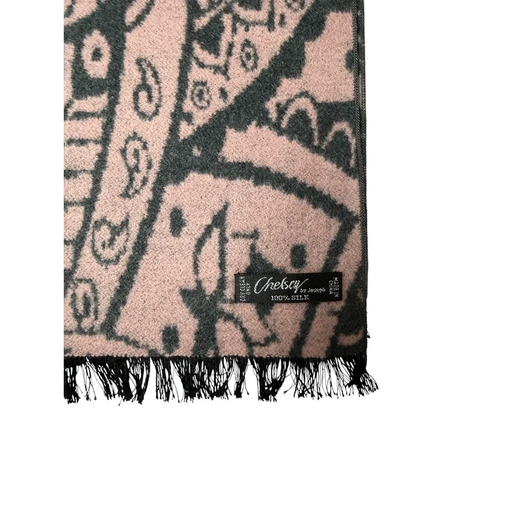 Chelsey‎ by Joseph Scarf Womens OS Pink Paisley 100% Silk Fringe Elegant Luxury
