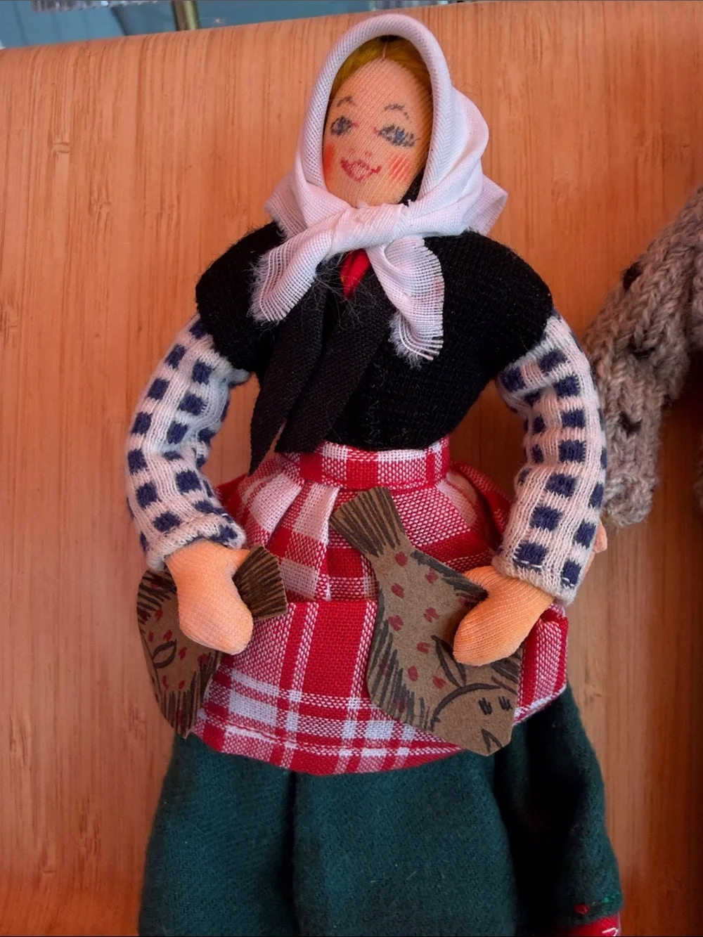 Handmade Folk Dolls — Red, Green & Black Traditional Outfits