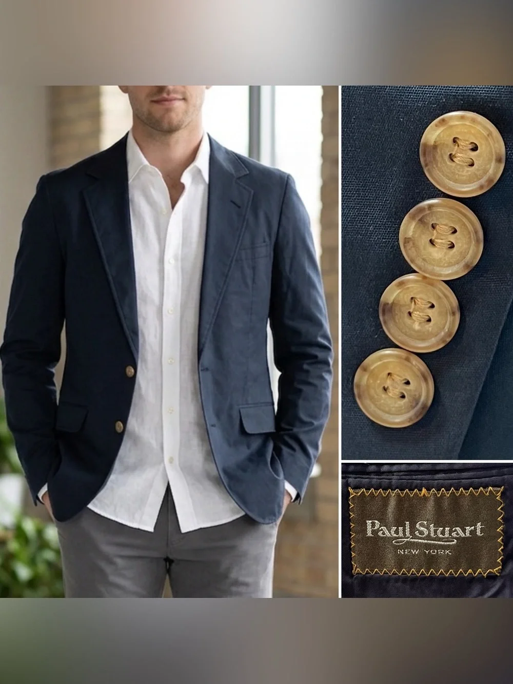 Paul Stuart Navy Blazer with Light Brown Buttons