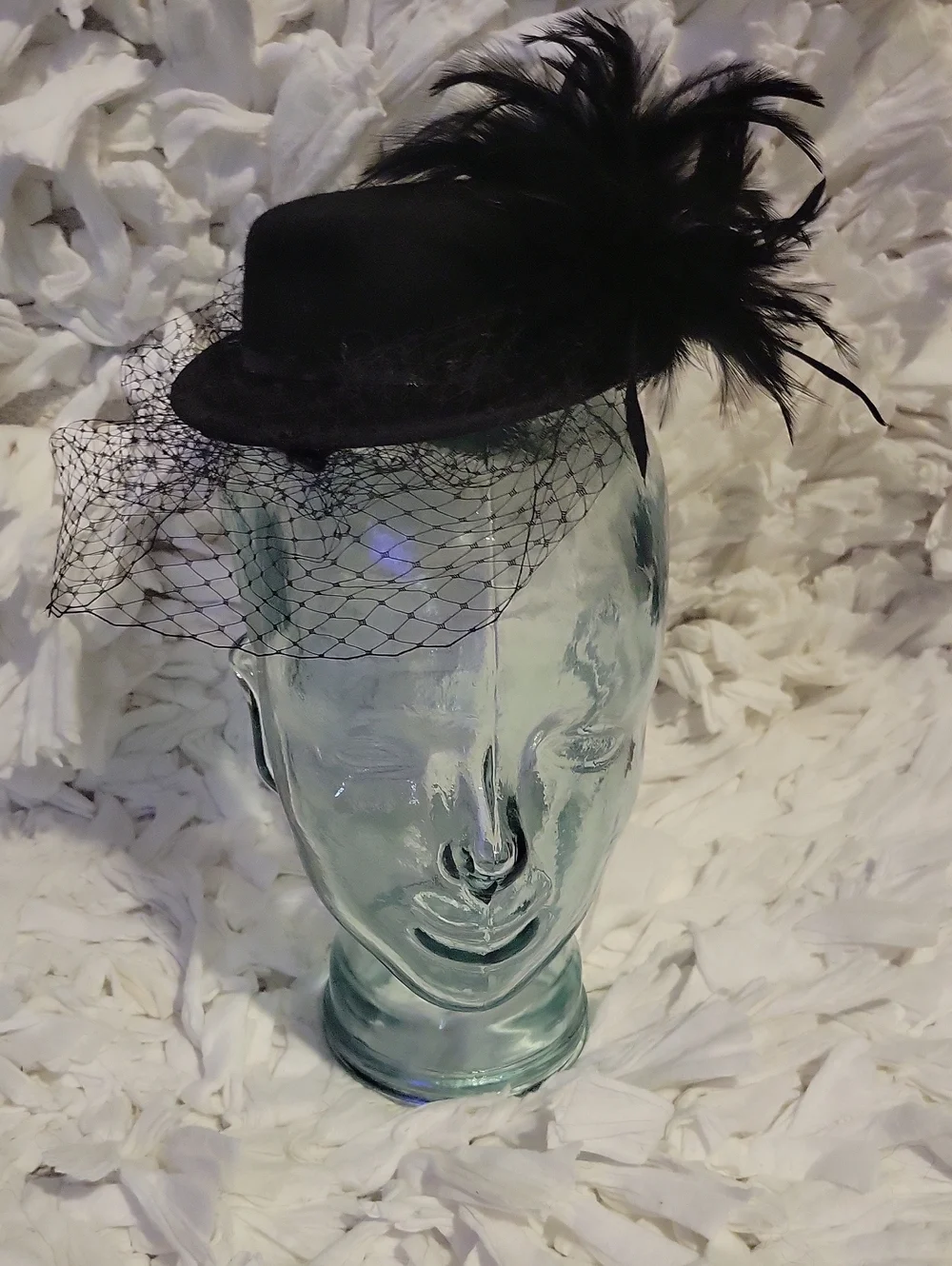 Black Feathered Veil Pillbox Hat