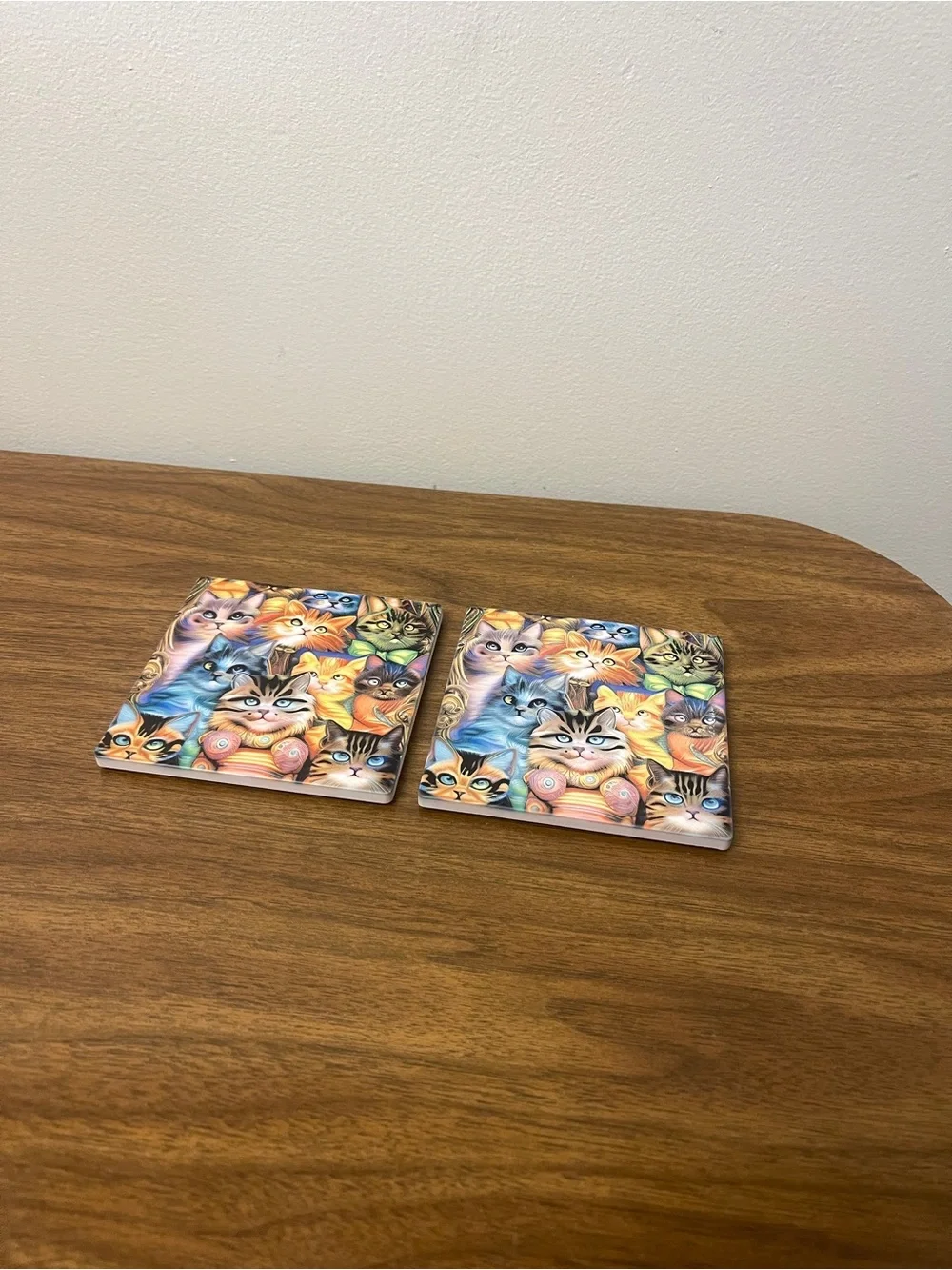 Colorful Cat Pattern Ceramic Coasters - Set of 2