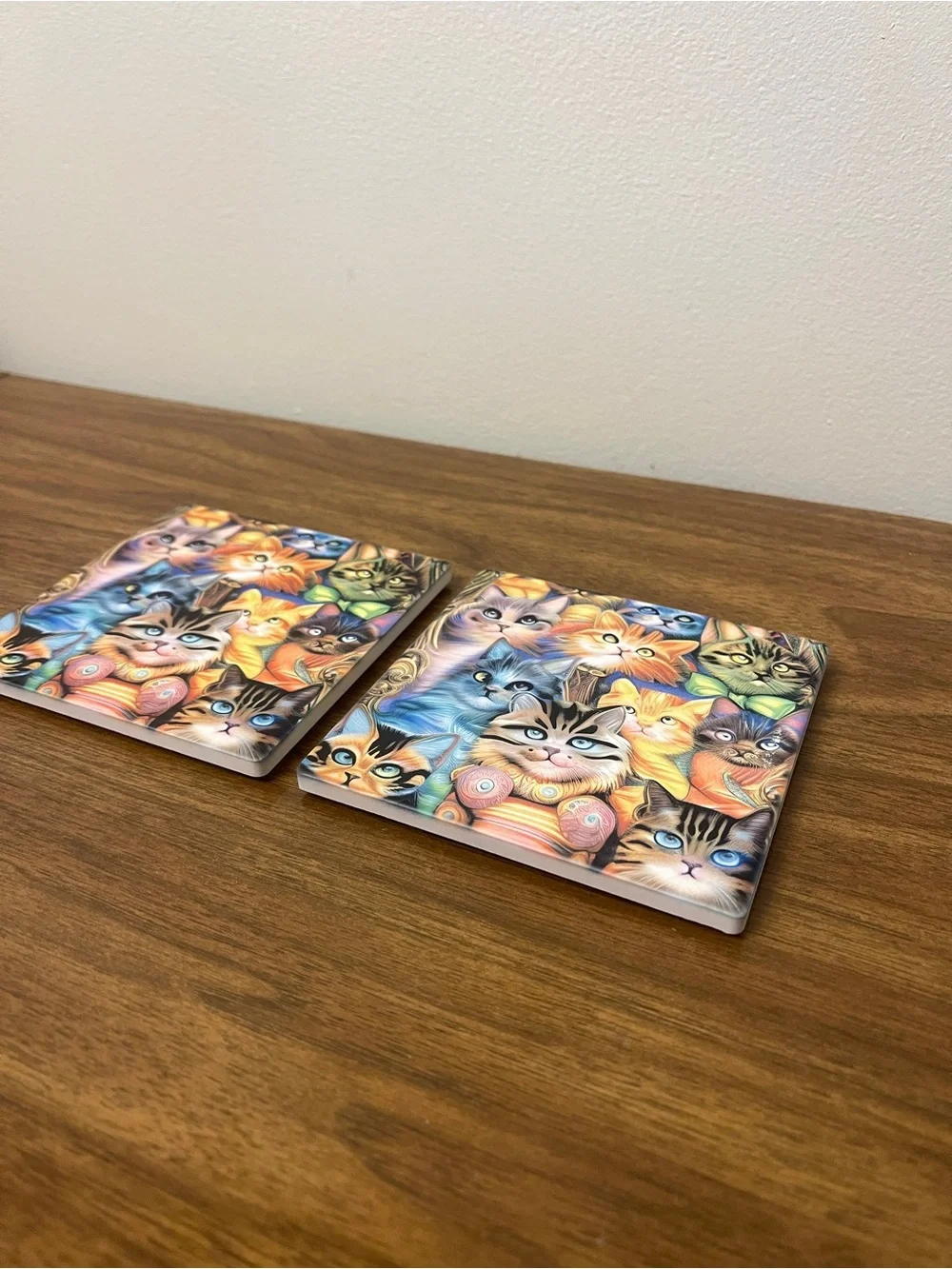 Colorful Cat Pattern Ceramic Coasters - Set of 2