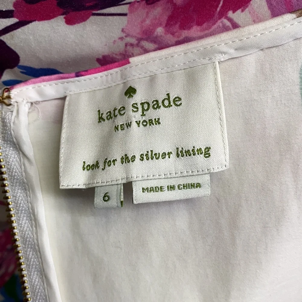 kate spade White Floral Fit-and-Flare Dress with Pink, Blue & Green Print