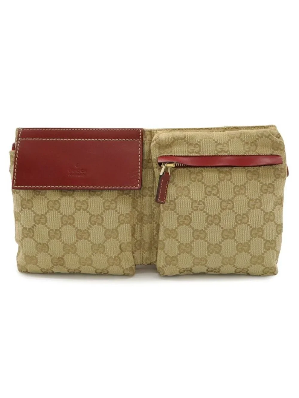 Gucci GG Canvas Sherry Line Belt Bag Waist Pouch Hip Leather Beige Pink Red Gold