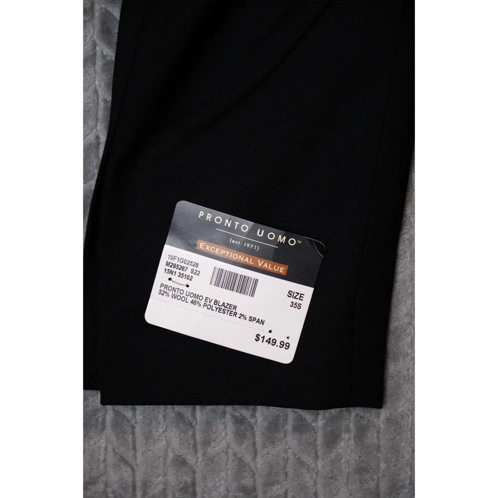 Pronto Uomo Platinum Mens Blazer Size 35S Short Black Wool Blend Jacket Coat NWT