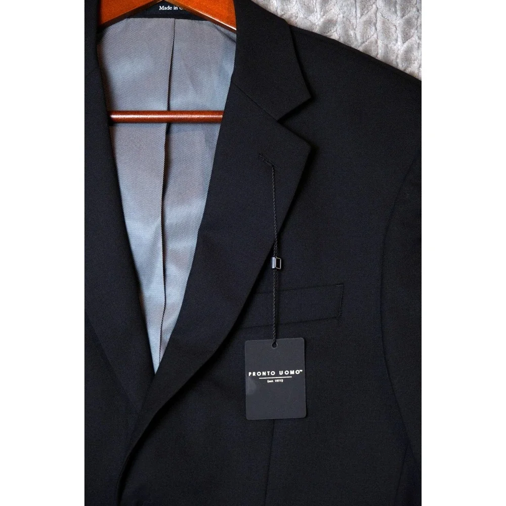 Pronto Uomo Platinum Mens Blazer Size 35S Short Black Wool Blend Jacket Coat NWT
