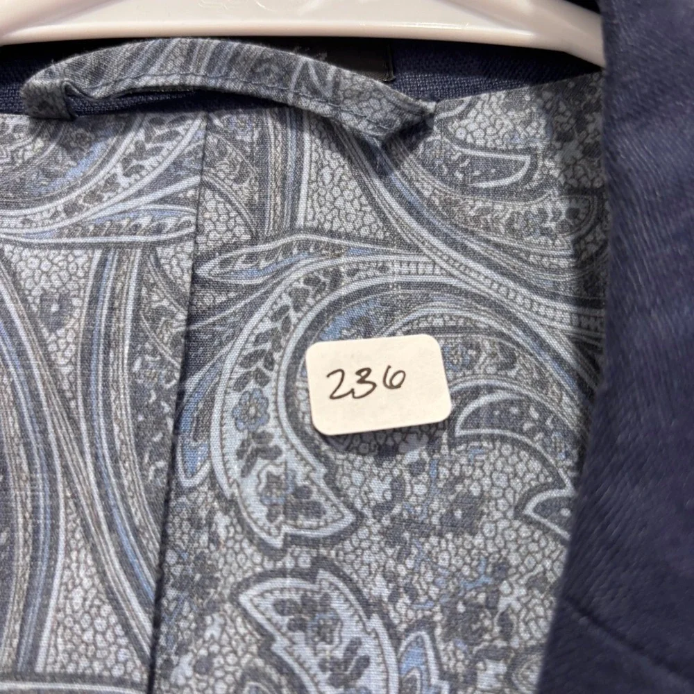 Macy's‎ Men's Store Navy Blue 100% Linen Blazer Sport Coat 42R Paisley Lining