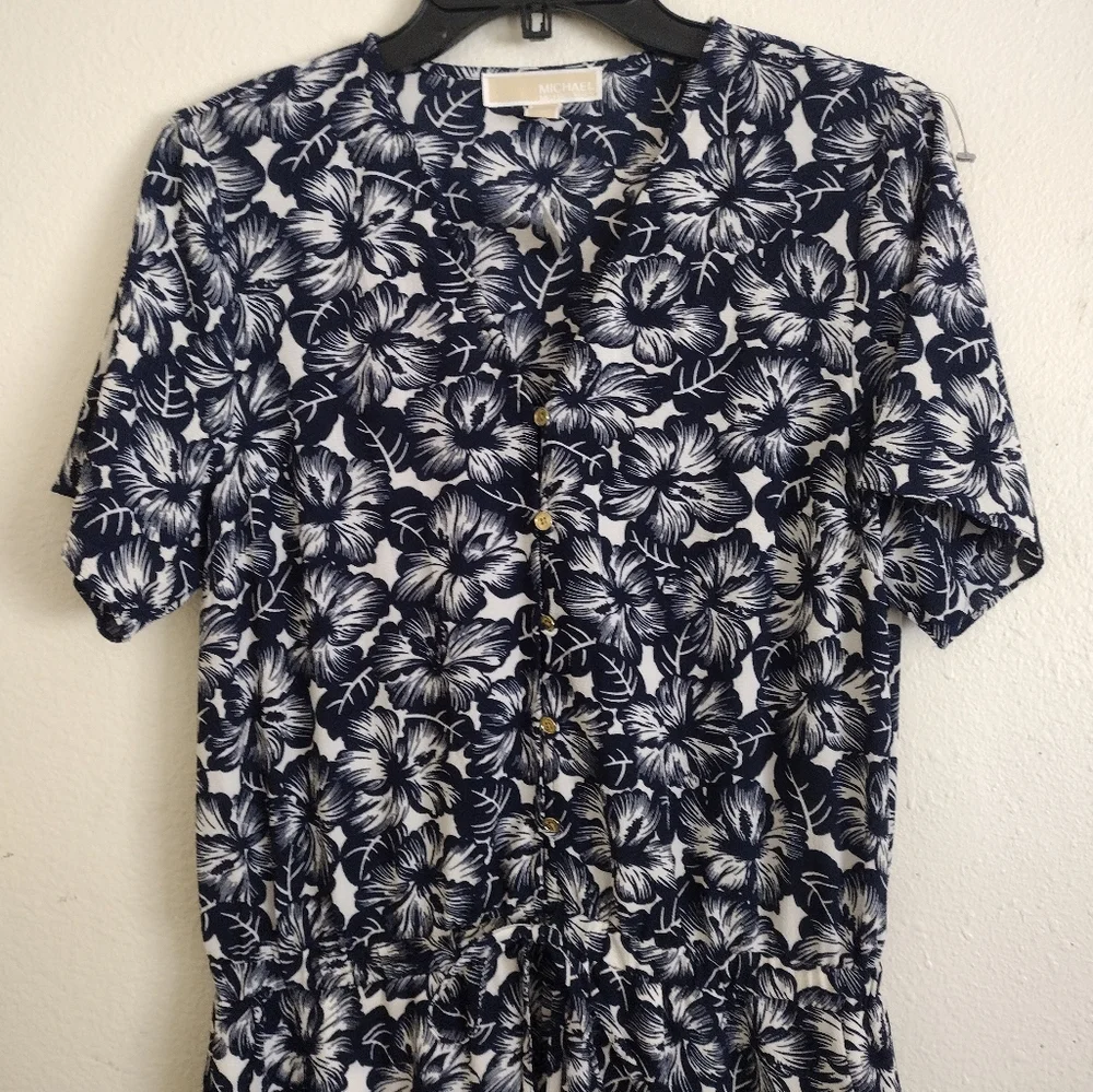 Michael Michael Kors NWT Navy White Floral Button Up Jumpsuit Size Medium