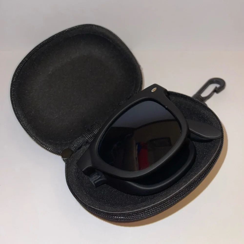 Stylish Foldable Velvet Feel Matte Black Sunglasses With Hard Carrying Case