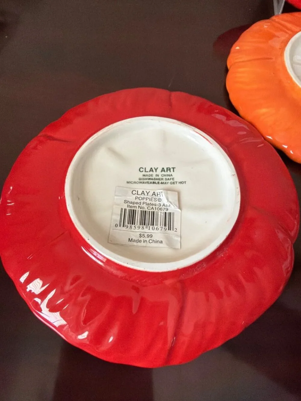 Set of 4 Clay Art Poppies Figural Appetizer Plates Red Orange Floral Ceramic 6