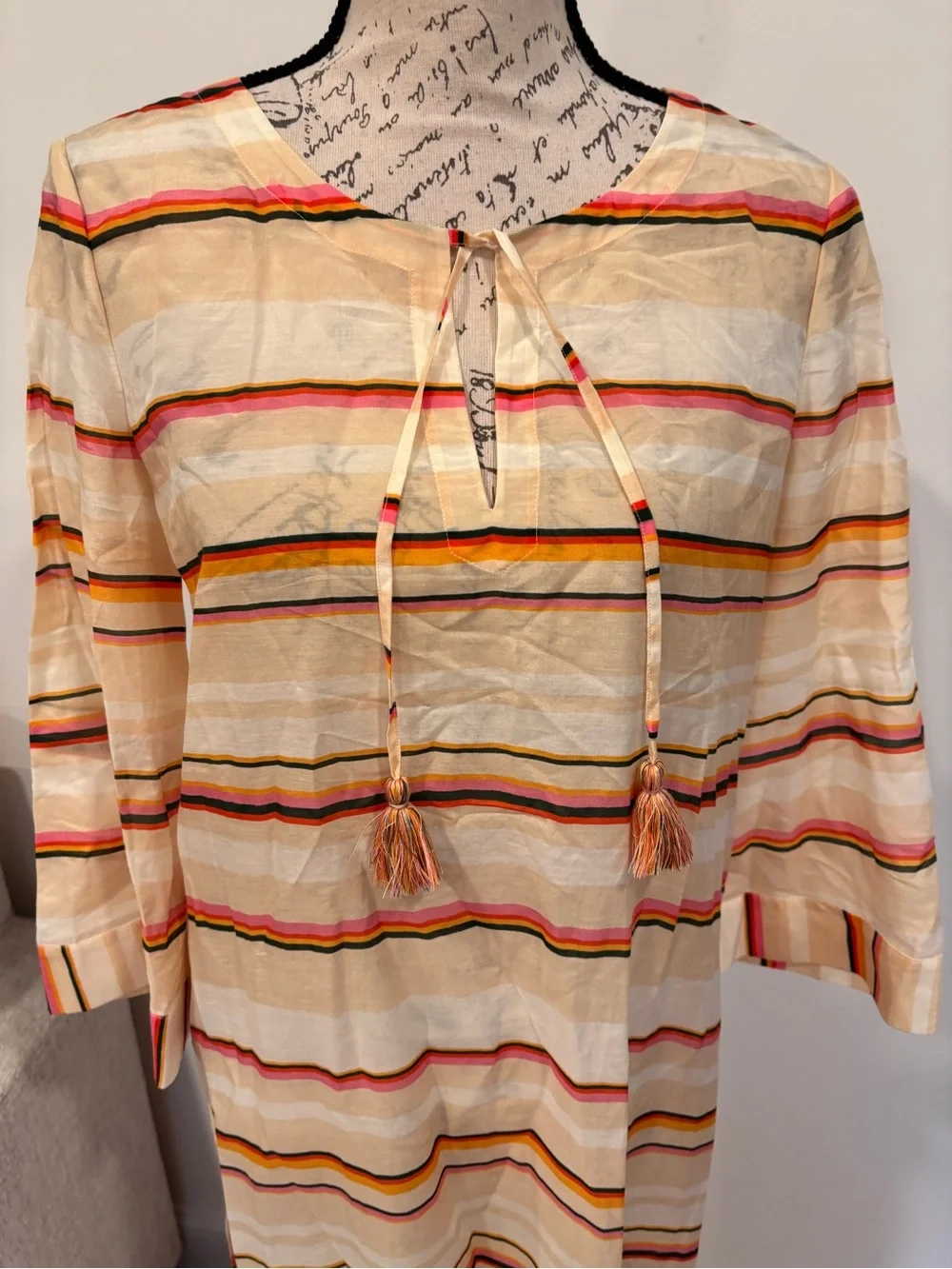 Tory Burch Canyon Stripe Silk Blend Midi Caftan Dress size small
