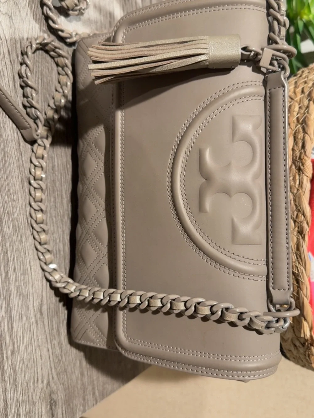 Tory Burch Quilted Fleming Shoulder Bag in Taupe