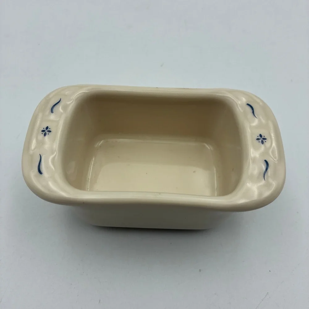 Longaberger Pottery Woven Traditions Ivory Blue Mini Loaf Pan 4.5x2 Made in USA