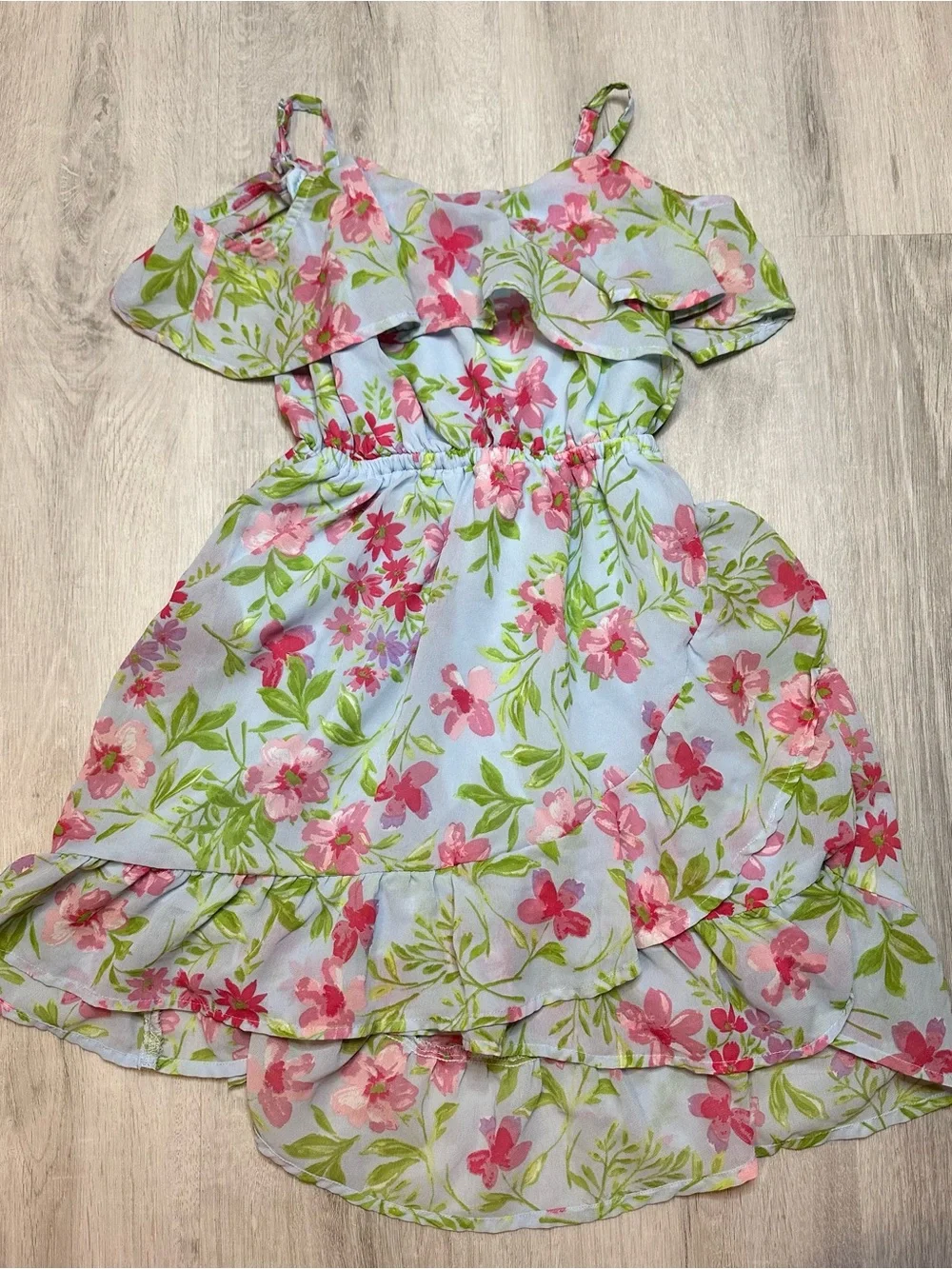 Kids dresses - 2 for $15 - Girls Light Blue Floral Sundress with Pink Flowers