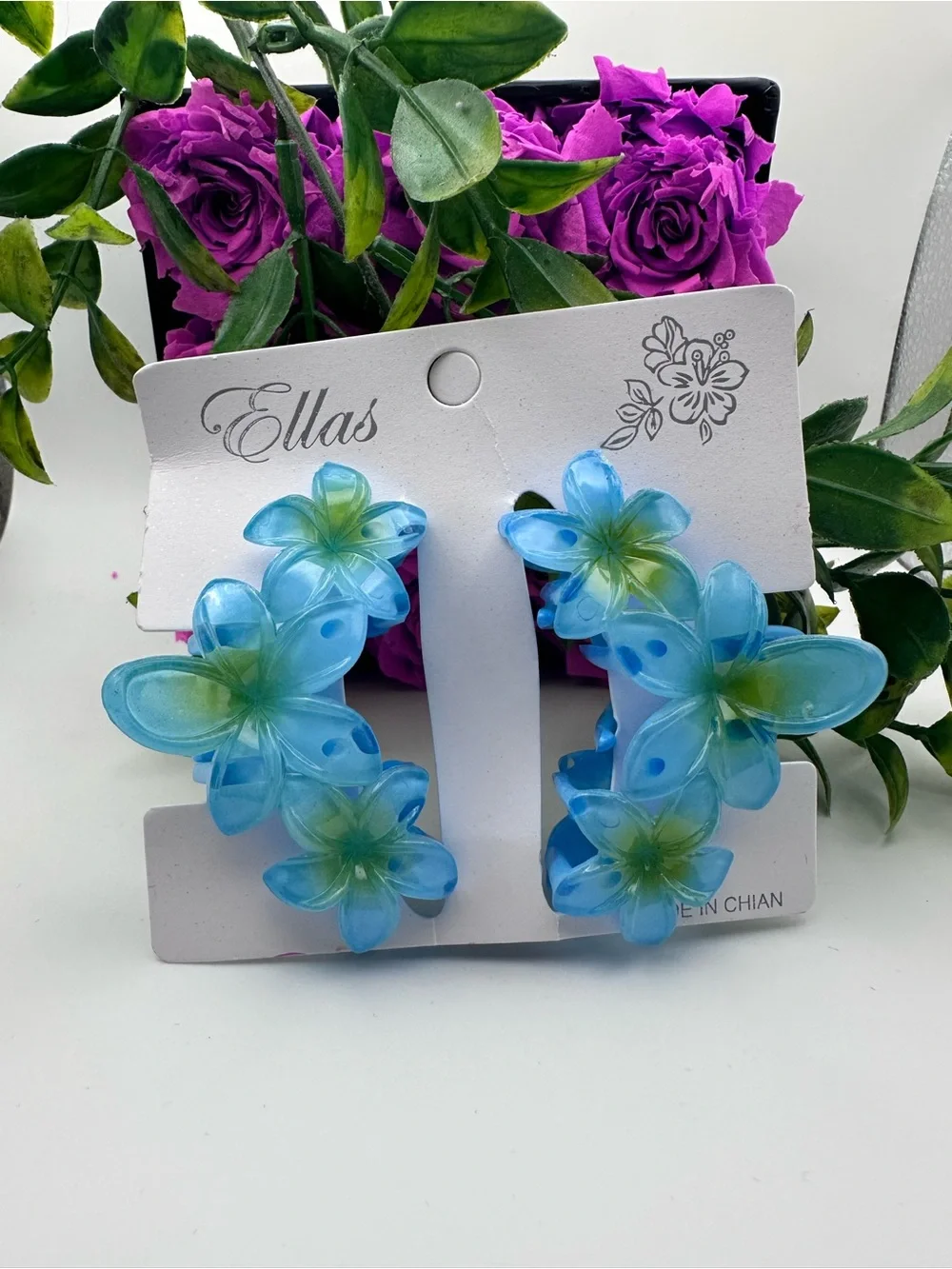 Blue Flower Hair Claw Clips Accessories - Set of 2
