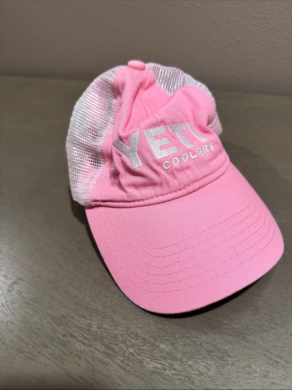 Yeti Pink and White Mesh Trucker Hat with Embroidered Logo OS