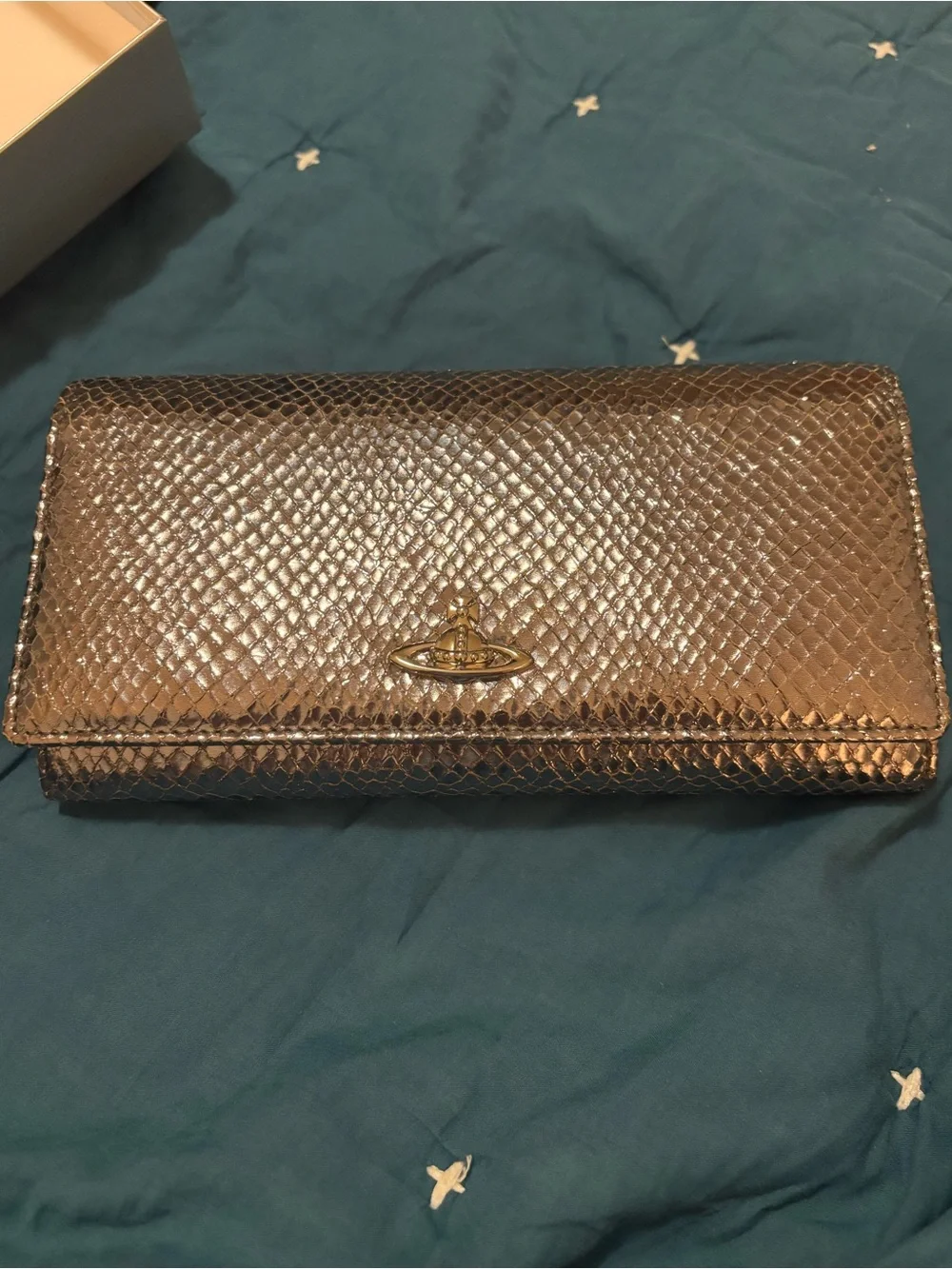 Vivienne Westwood Metallic silver bronze Snake-Embossed Clutch long Wallet