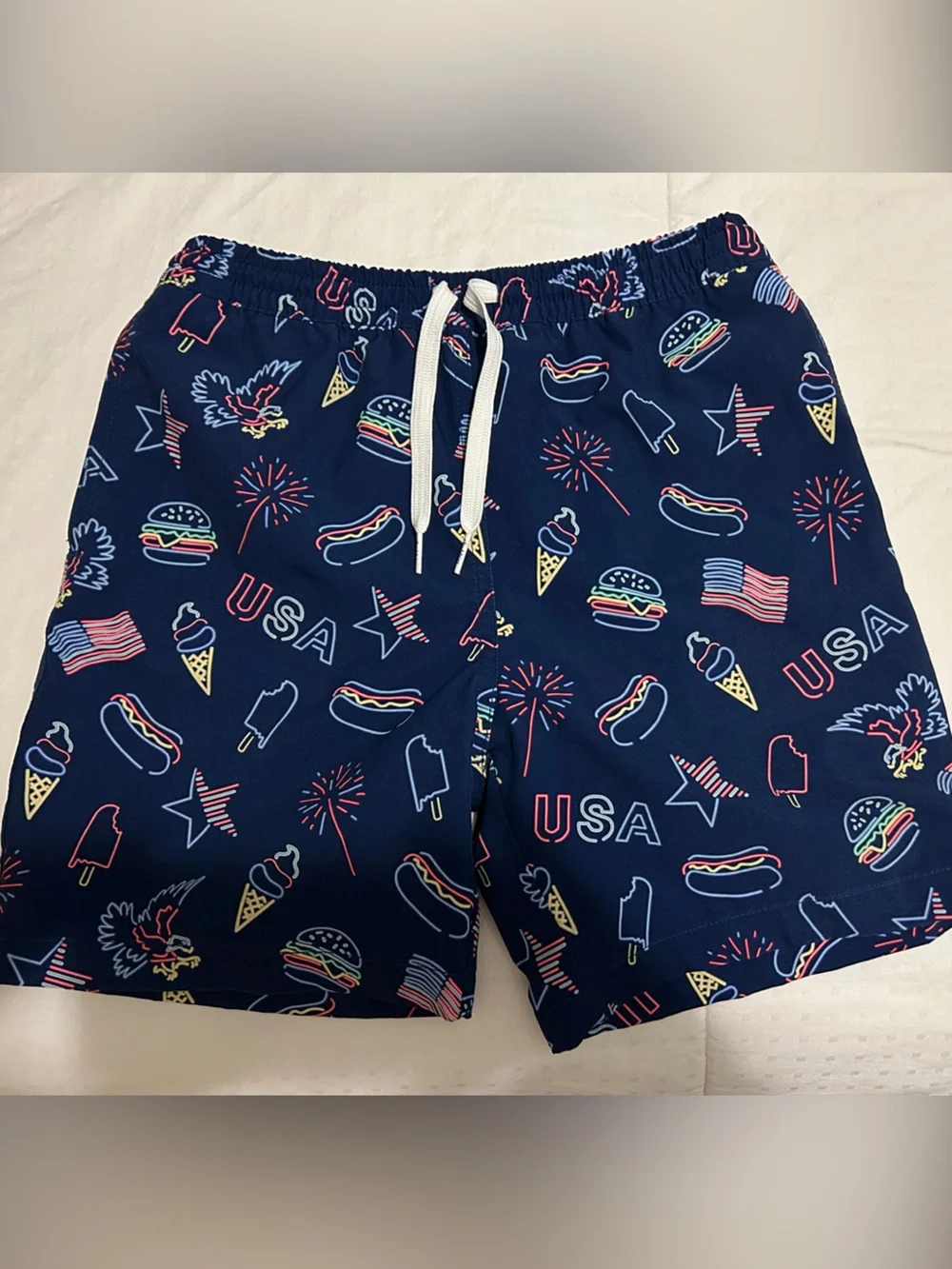 chubbies Navy USA Print Kids Swim Trunks