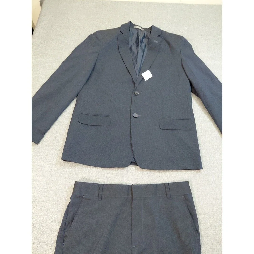Van Heusen Boys Navy Blue Two Piece Suit Jacket Blazer Pants Size 16 H Husky
